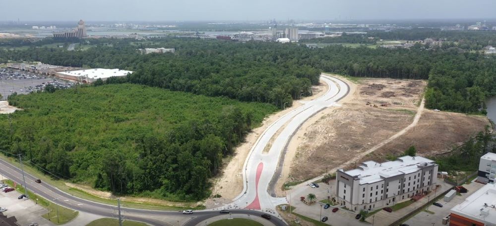 Drone from above W Prien Lake Road Traffic Circle